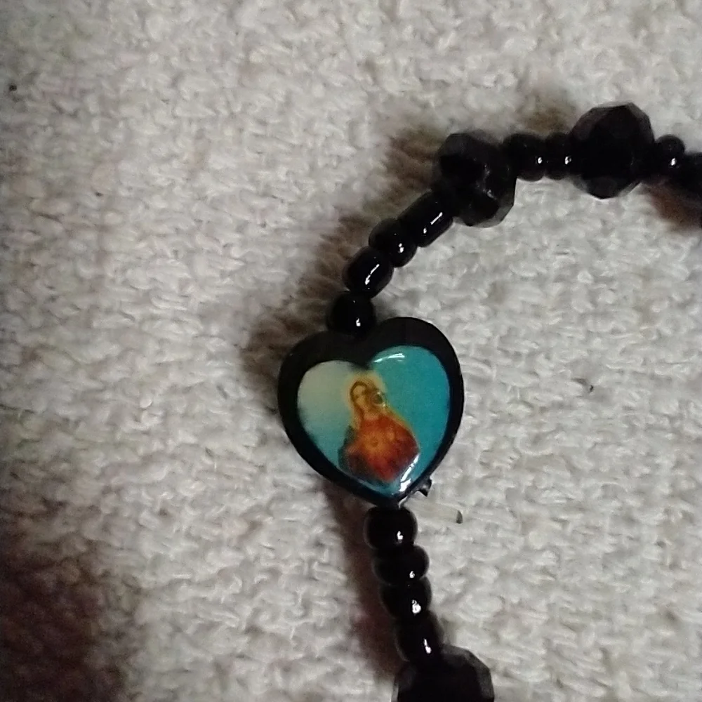 Small black stretch Jesus Mary christian catholic religious bracelet